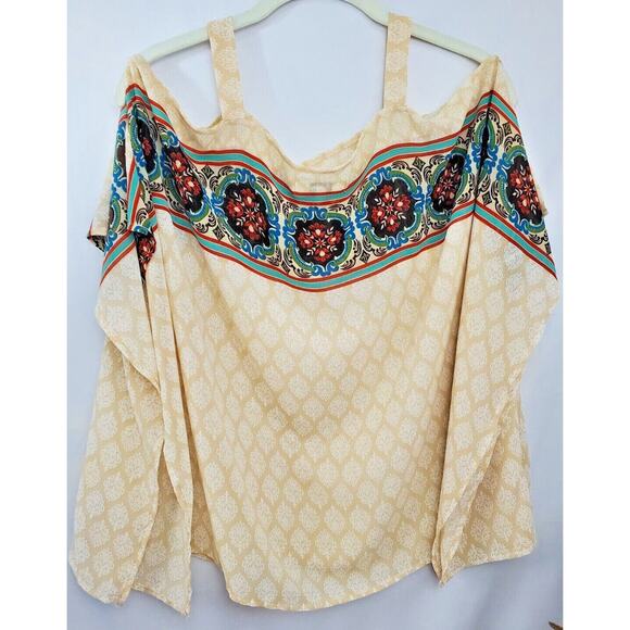 Umgee Womens Size S Beige Tan Strappy Cold Shoulder Tank Top Chiffon Small - Picture 8 of 12